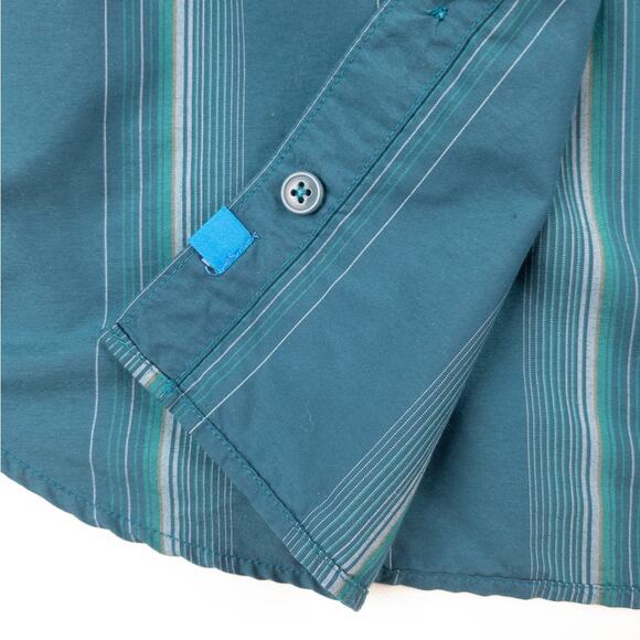 Columbia Fishing Shirt Men's Medium Vented Nylon Short Sleeve Green Striped Logo - Picture 7 of 11